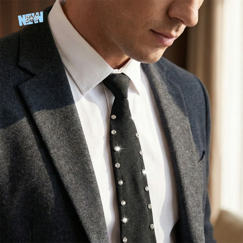 

Fashionable Black Lazy Rhinestone Neck Tie Glitter Rayon Business Adjustable Neck Tie Bowtie Flexible Pre Tied Neck Tie Parties