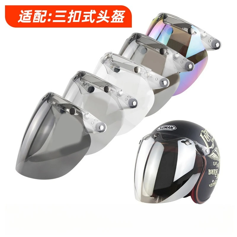 

Мотоциклетный шлем для электромобиля, полушлем, ветрозащитные очки с тремя кнопками, ретро-шлем, пузырьковые линзы от лица до лица