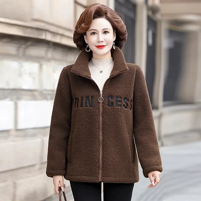 Winter Coat Women 2024New Velvet Warm Granular Velvet Jacket Middle-Aged Old Outwear High Quality Cotton Padded Coat Female Tops