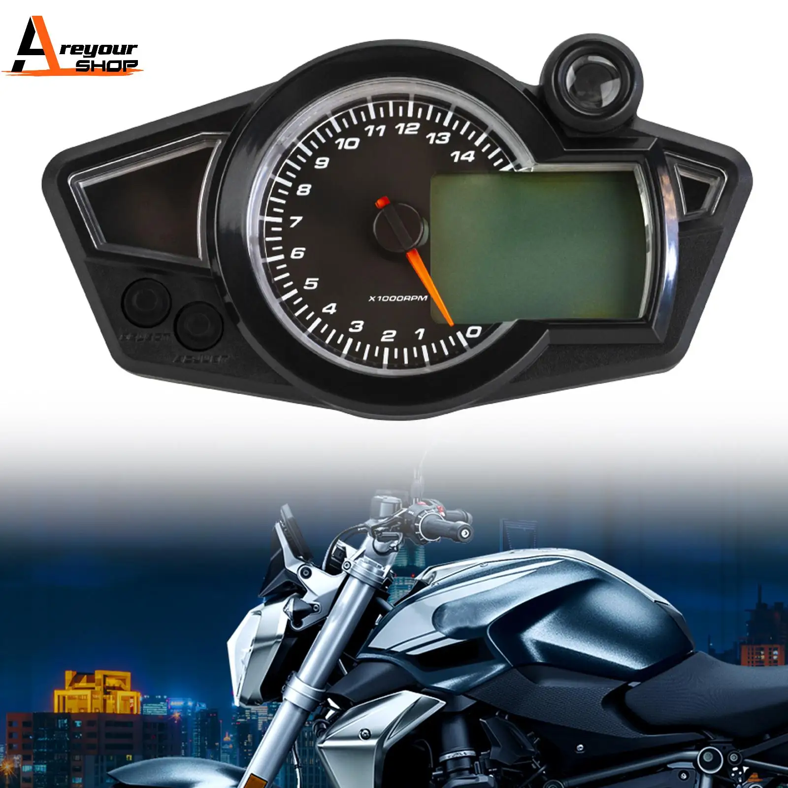 Areyourshop Tft Digital Speedometer Universal Motorcycle 14000Rpm Gear Backlight Odometer Motor Bike Parts