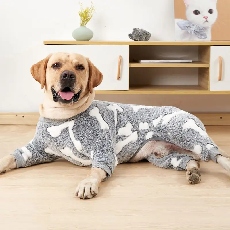 Dog Pajamas Four Legs Pet Fleece Jumpsuit Winter Warm Dog Jumpsuit Cute Pet Clothes Onesies for Medium Large Dogs Labrador Coat