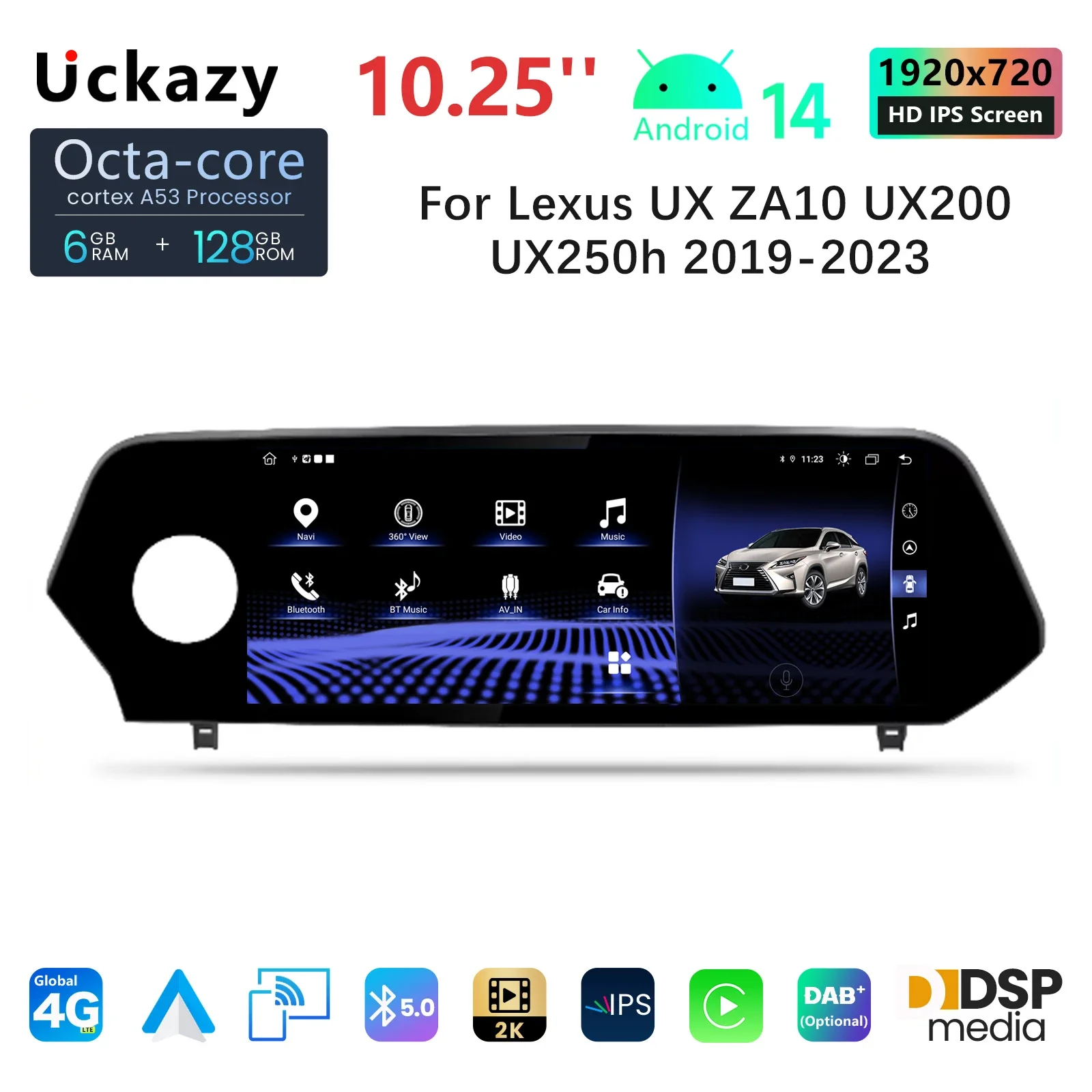 Android 14 Autoradio Carplay Screen For Lexus UX ZA10 UX200 UX250h 2019-2023 Multimedia Player Car Monitor Video GPS Navigation