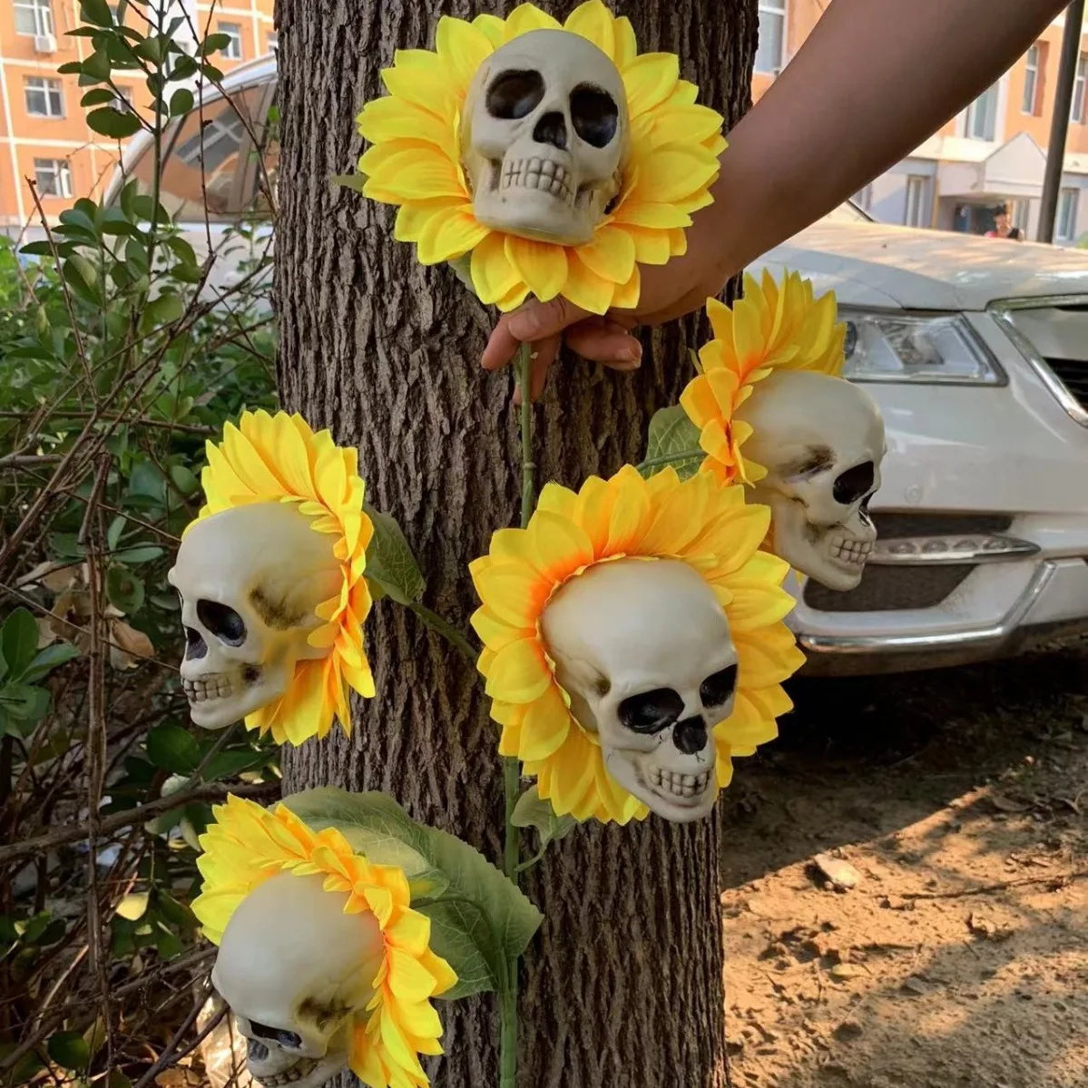 

Skeleton Sunflower Halloween Horror Theme Party Decoration Home Garden Courtyard Decoration Outdoor Artificial Flower Decoration