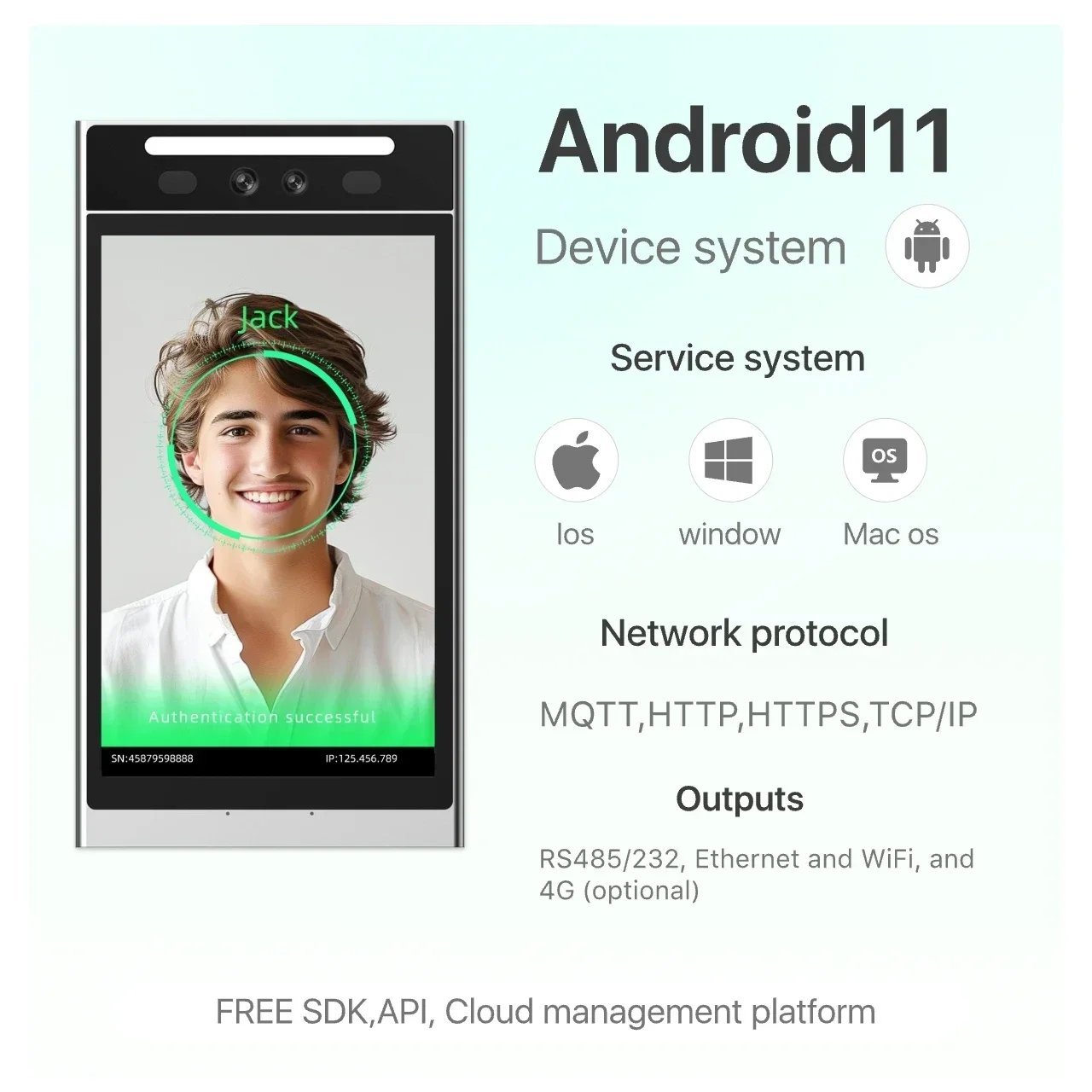 VF206 android attendance recorder software developed staff biometric face recognition multi-biometric identification terminal