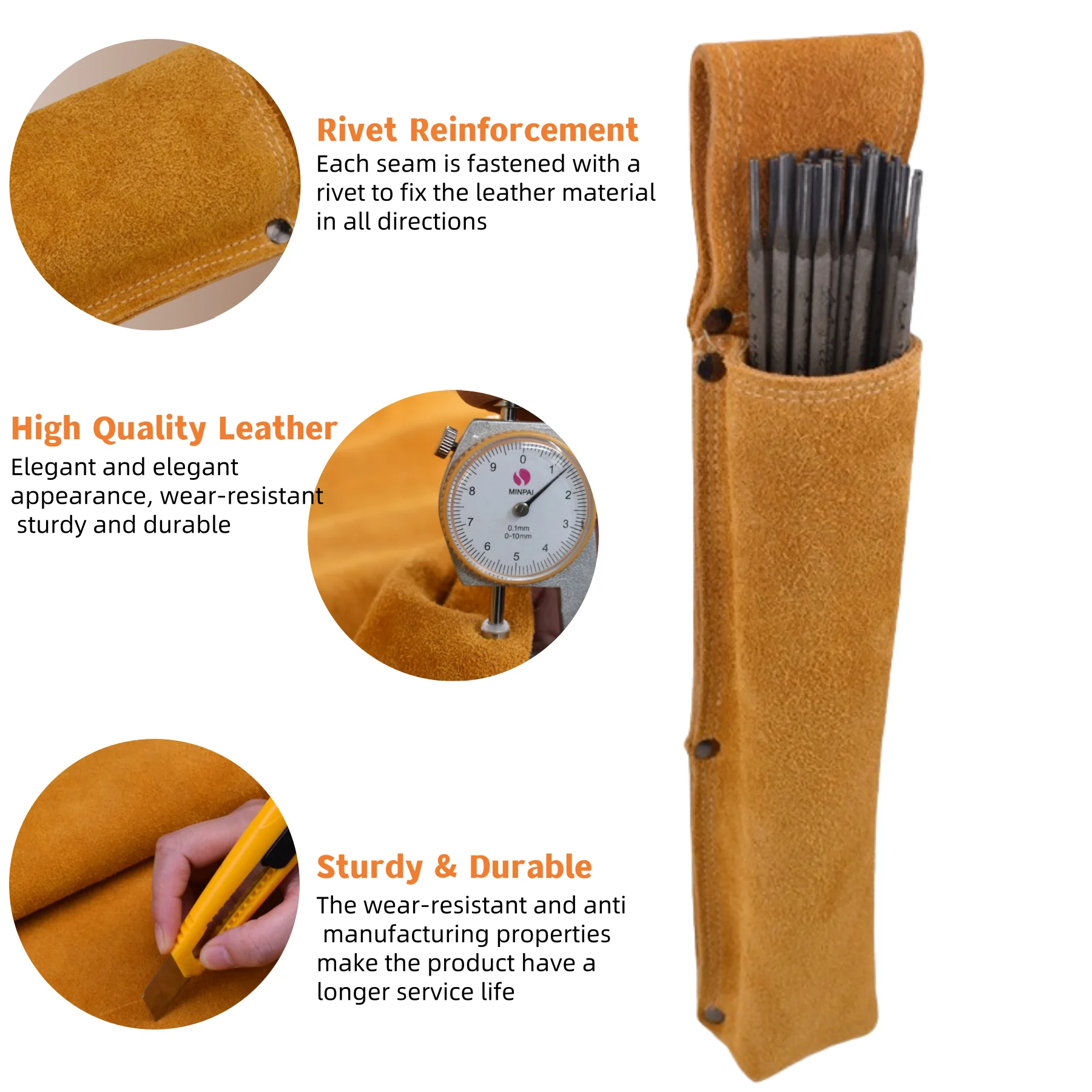1pc Thickened Leather Welding Rod Tool Bag High-AirHardwareWaist Bag Flame Resistant And Wear-Resistant WeldingRod Storage Pouch
