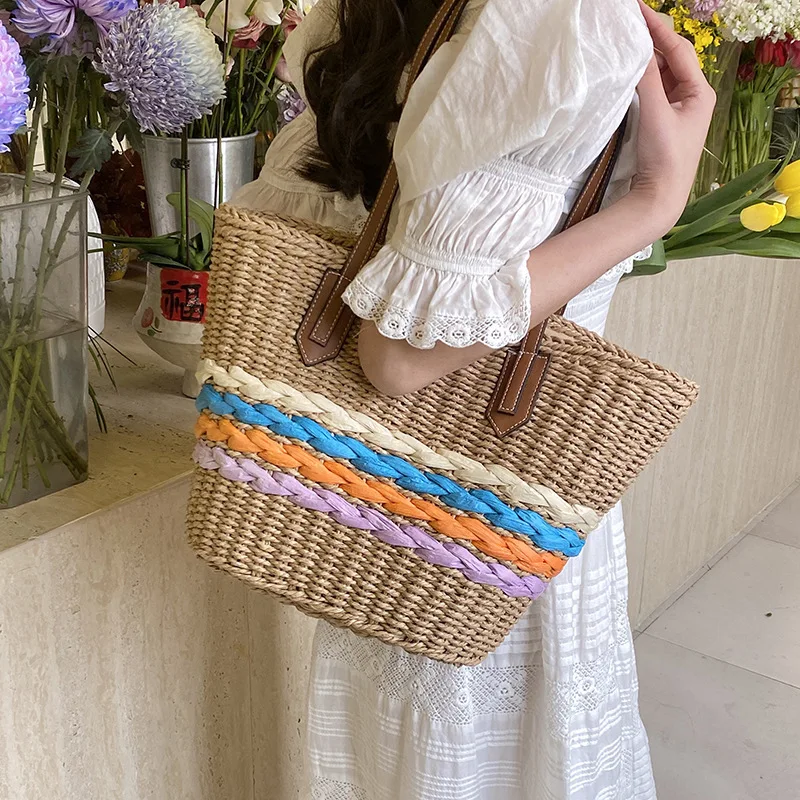 

​2025 Summer Raffia Tote Bag - Adjustable Boho Beach Shoulder Purse, Handwoven Minimalist Large Capacity Vacation Bag for Women​