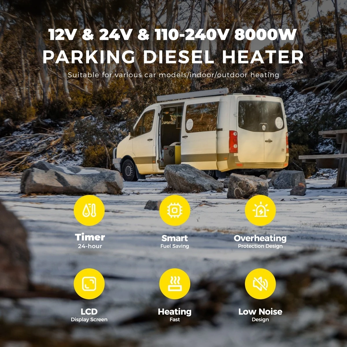Aquecedor de ar diesel 8kw 12v 24v 110-240v com controle lcd aquecedor de carro tudo-em-um com controle remoto aquecedor de ar de estacionamento para carro rv