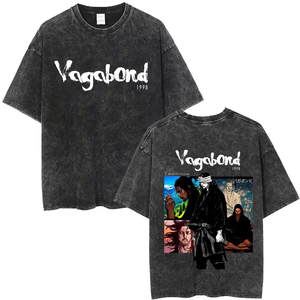 Washed Vintage Anime Vinland Saga Miyamoto Musashi Invincible Under The Sun T Shirt Men's Women Manga Casual Oversized T-shirts