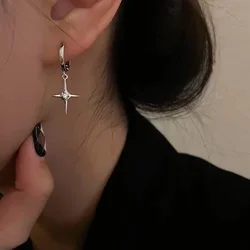 Retro Personality Zircon Cross Drop Dangle Earrings for Women Charm Four-pointed Star Hip Hop Rock Hoop Earrings Punk Jewelry