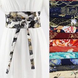 Japanese Kimono Crane Printed Waistband Chinese Traditional Hanfu Retro Dress Belt Woman Haori Obi Yukata Cummerbunds Bandage