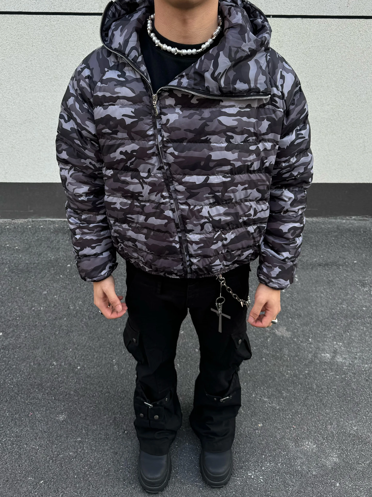 

Men's ort Hooded down Jaet Bla Du Feather Street Camouflage Warmth American Retro Winter Bread Coat Polyester Fiber