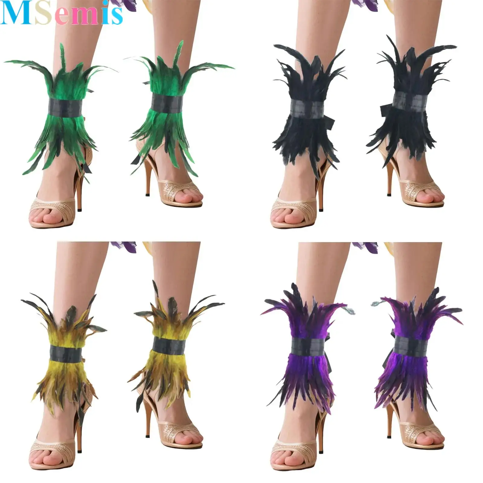 

1 Pair Women Feather Soft Foot Cuffs Raves Dance Tie-Up Style Ankle Bands Halloween Costume Cosplay Accessories