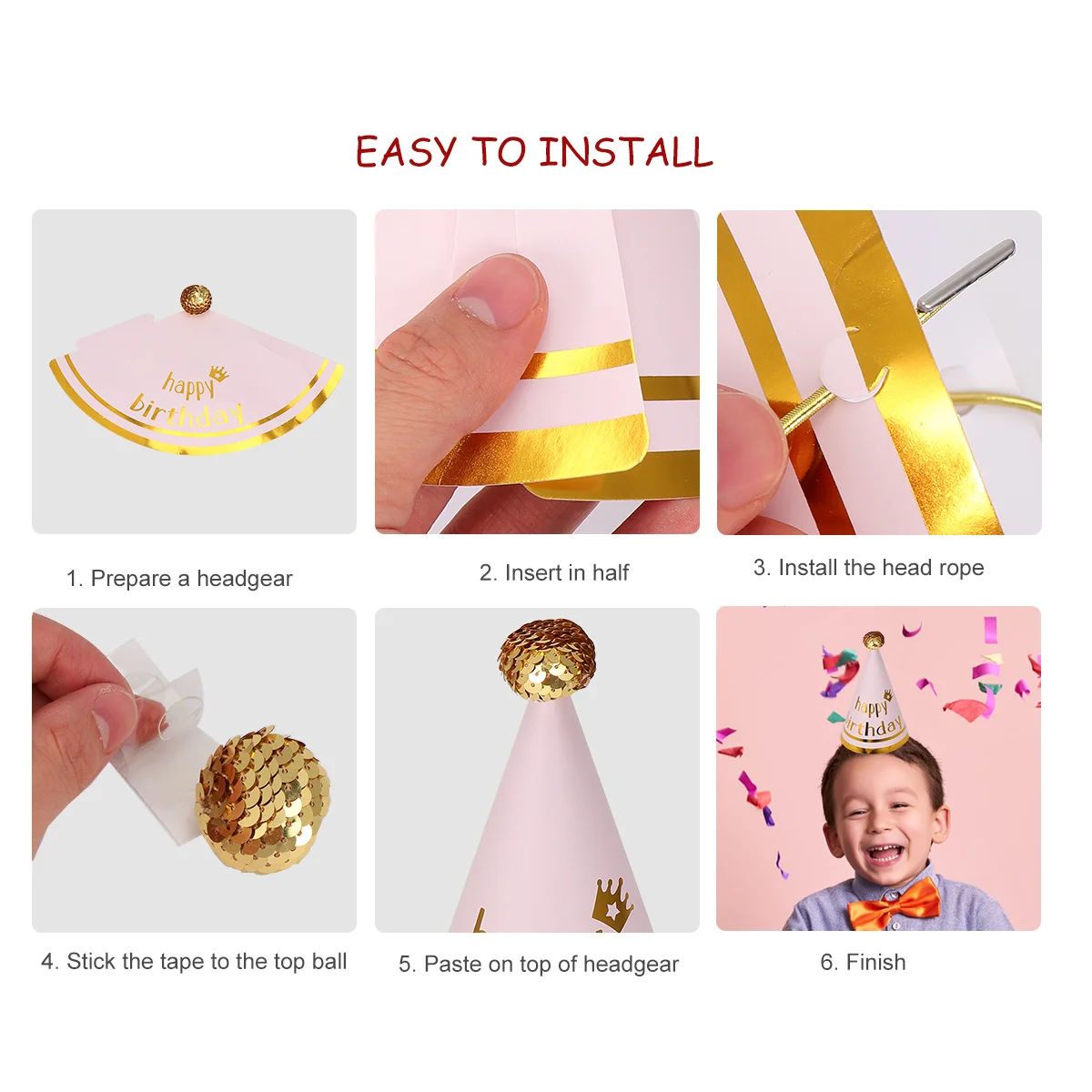 

6Pcs Birthday Party Hats DIY Kids Hats Sequins Ball Design Colorful Costume Adorable Photo Prop Birthday Cap Hat Decorations