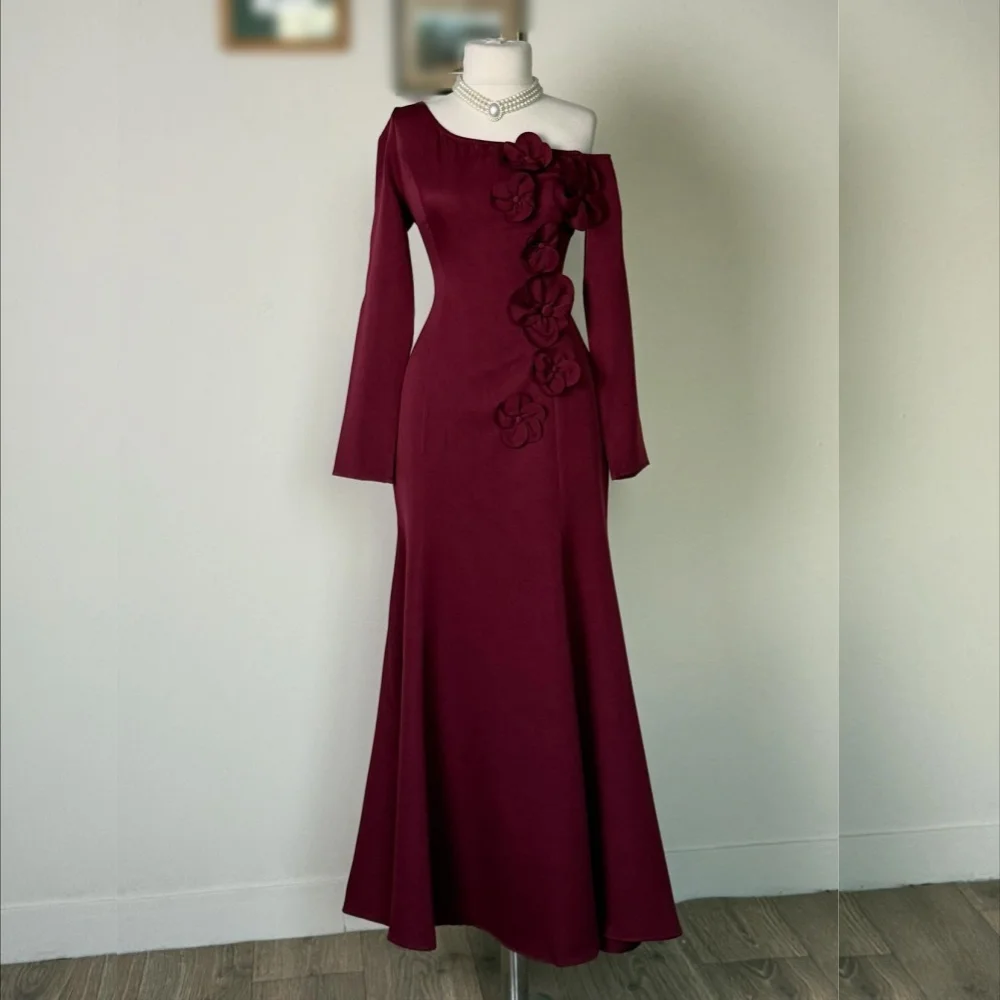 

Customized Jersey Applique Flowers Off-the-shoulder A-line Midi Dresses Bespoke Occasion High Quality Party Gown Women's Evening