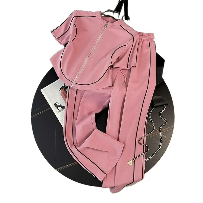 

Street Sportswear Suit for Women in Summer New Fashionable Age-reducing Korean Casual Wide-leg Pants Two-piece Set Fitted Sets
