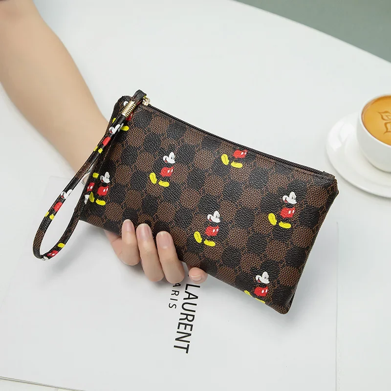 Disney Fashion Mobile Wallet Cute Cartoon Mickey Pattern Printed Handheld Leather Bags Kids Portable Zero Wallet Holiday Gifts