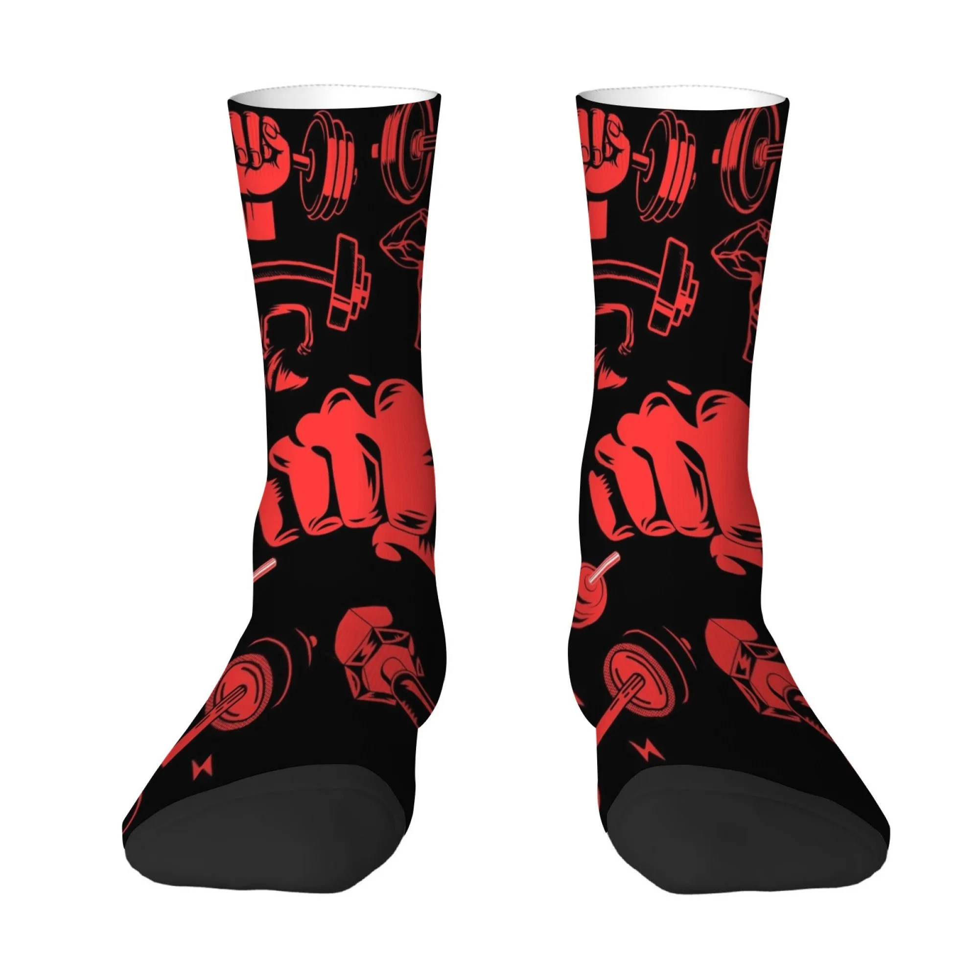 Men's Mid-calf Socks with Red and Black Printed Power Print Stylish Comfortable Breathable Perfect for Outdoor Workouts Socks
