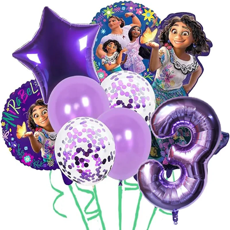 Juego de Globos de fiesta de Disney Encanto Mirabel, 9 Uds., Globos de aluminio con números morados de 32 pulgadas para niños de 1, 2, 3. ° cumpleaños, Globos de aire