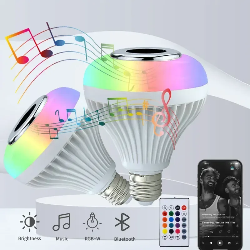 RGB Smart Bluetooth Speaker Music Bulb Colorful Stage Light Bulb With Remote Control E27 12W Led Dimmable Bulb For Home Party