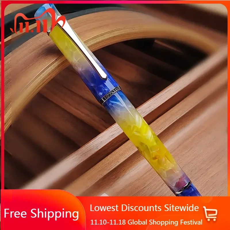 Penbbs 495 Transparent Yellow Fountain Pen Colored F 0.5mm Nib Beautiful Acrylic Writing Ink Pen for Business Office Stationery