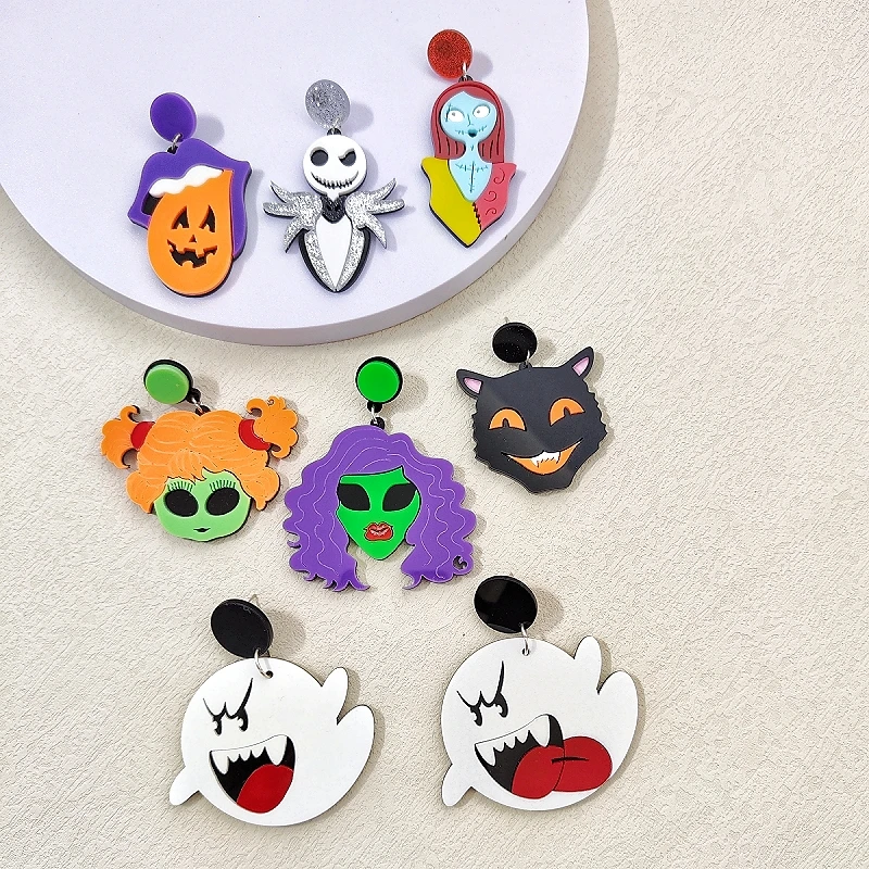 Halloween Demon Ghost Witch Dangle Earrings for Women Glitter Acrylic Jewelry Fashion Accessories