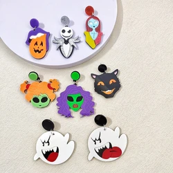 Halloween Demon Ghost Witch Dangle Earrings for Women Glitter Acrylic Jewelry Fashion Accessories