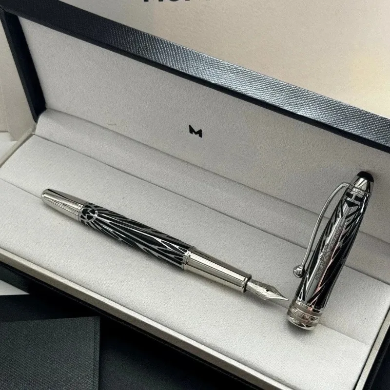 penna-stilografica-m-brand-argento-e-nero-con-motivo-radiante-collezione-di-lusso-regalo-per-ufficio-scrittura-e-calligrafia-senza-scatola