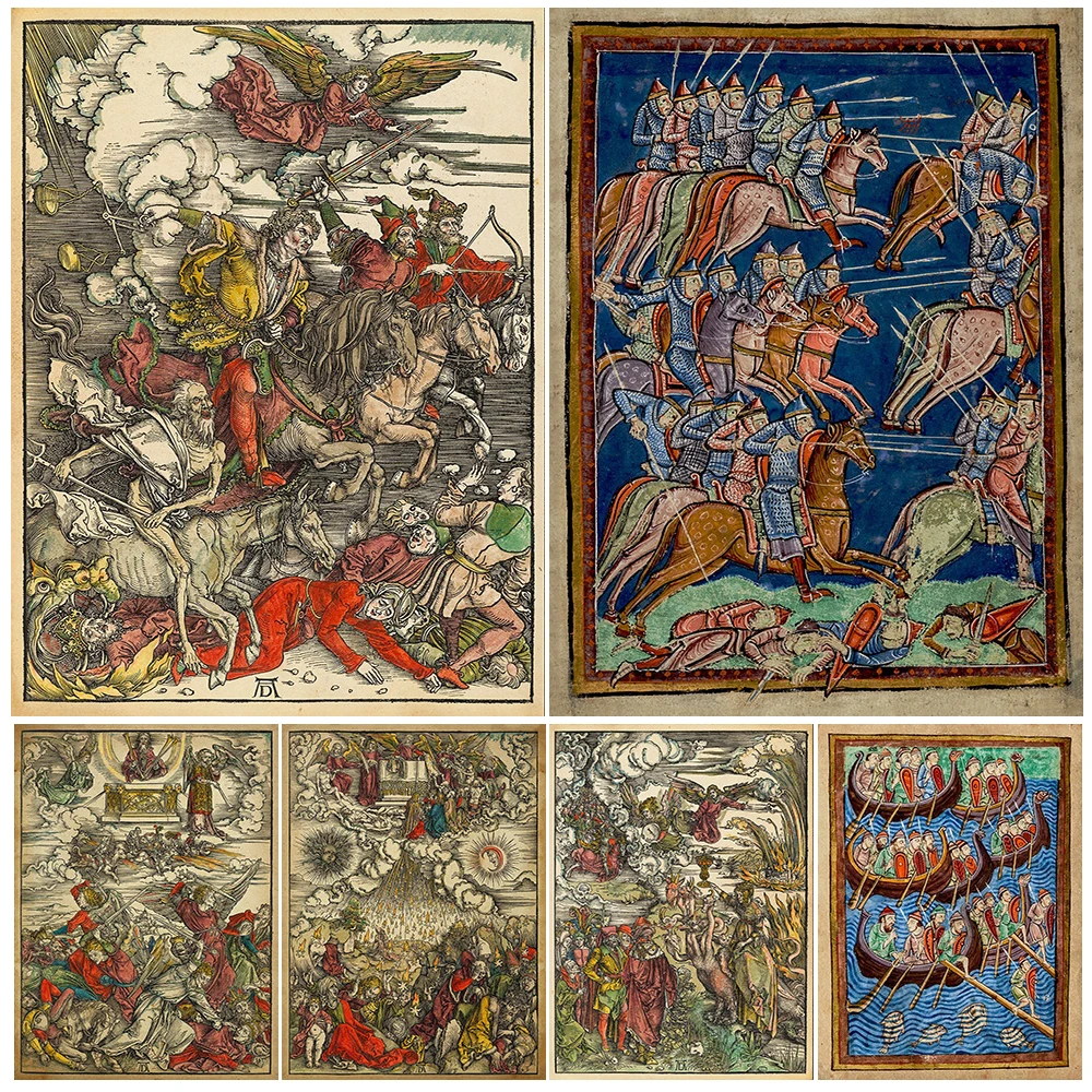 

Four Horsemen Of The Apocalypse Vintage Wall Art Canvas Painting The Four Angels Of Death Retro Art Poster Print Decor Unframed