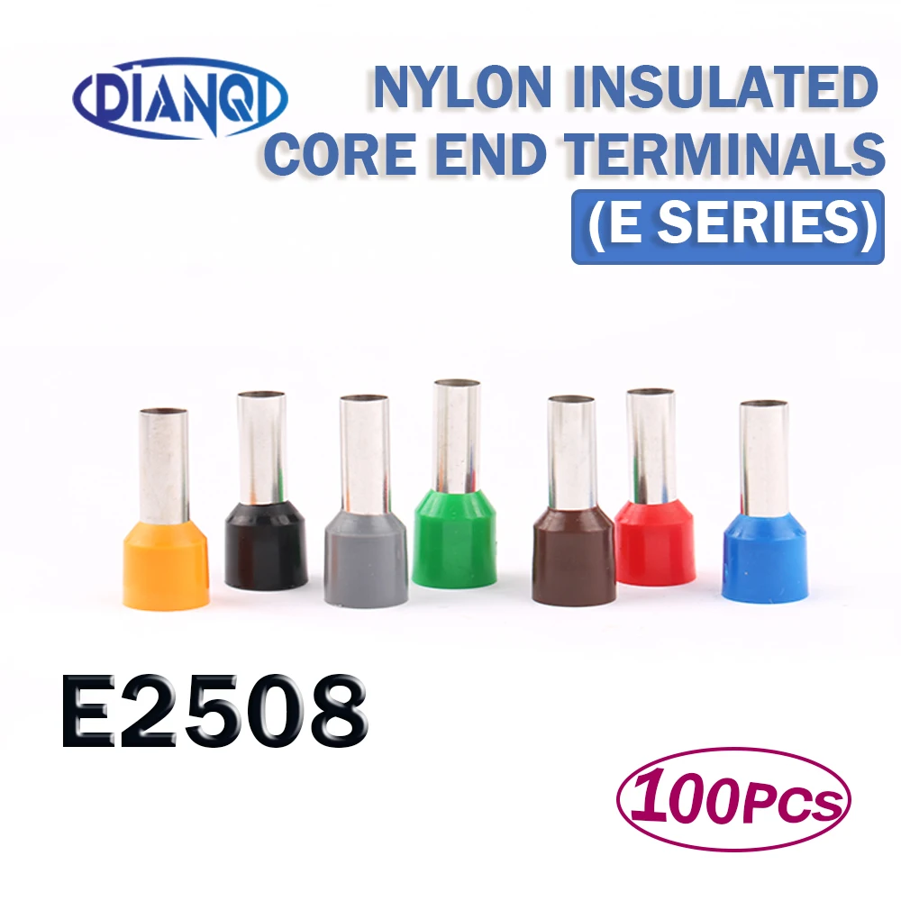 DIANQI E2508 Tube insulating terminals 2.5MM2 100PCS/Pack Insulated Cable Wire Connector Insulating Crimp Terminal Connector E-