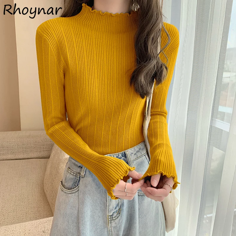 

Pullovers Women Inside Long Sleeve Sweaters Female Solid Elegant Tender Vintage Autumn Winter Cozy Feminino Preppy Ulzzang Ins