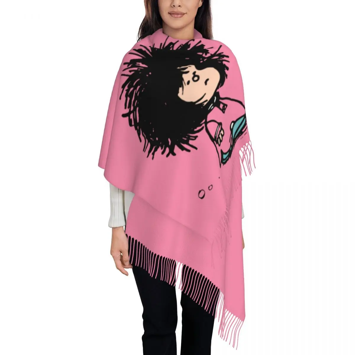 Mafalda With Nightgown Quino Argentina Cartoon Shawl Wrap for Women Warm Large Long Scarf Reversible Shawl Scarves