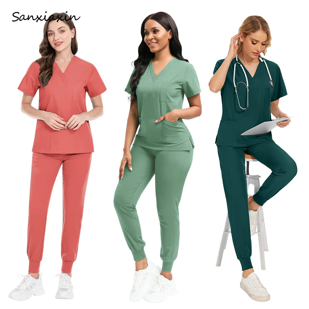 Multicolor Beautician Workwear Solid Color Operating Room Nursing Uniforms Pet Clinic Scrubs Uniforms Work Clothes Set Wholesale