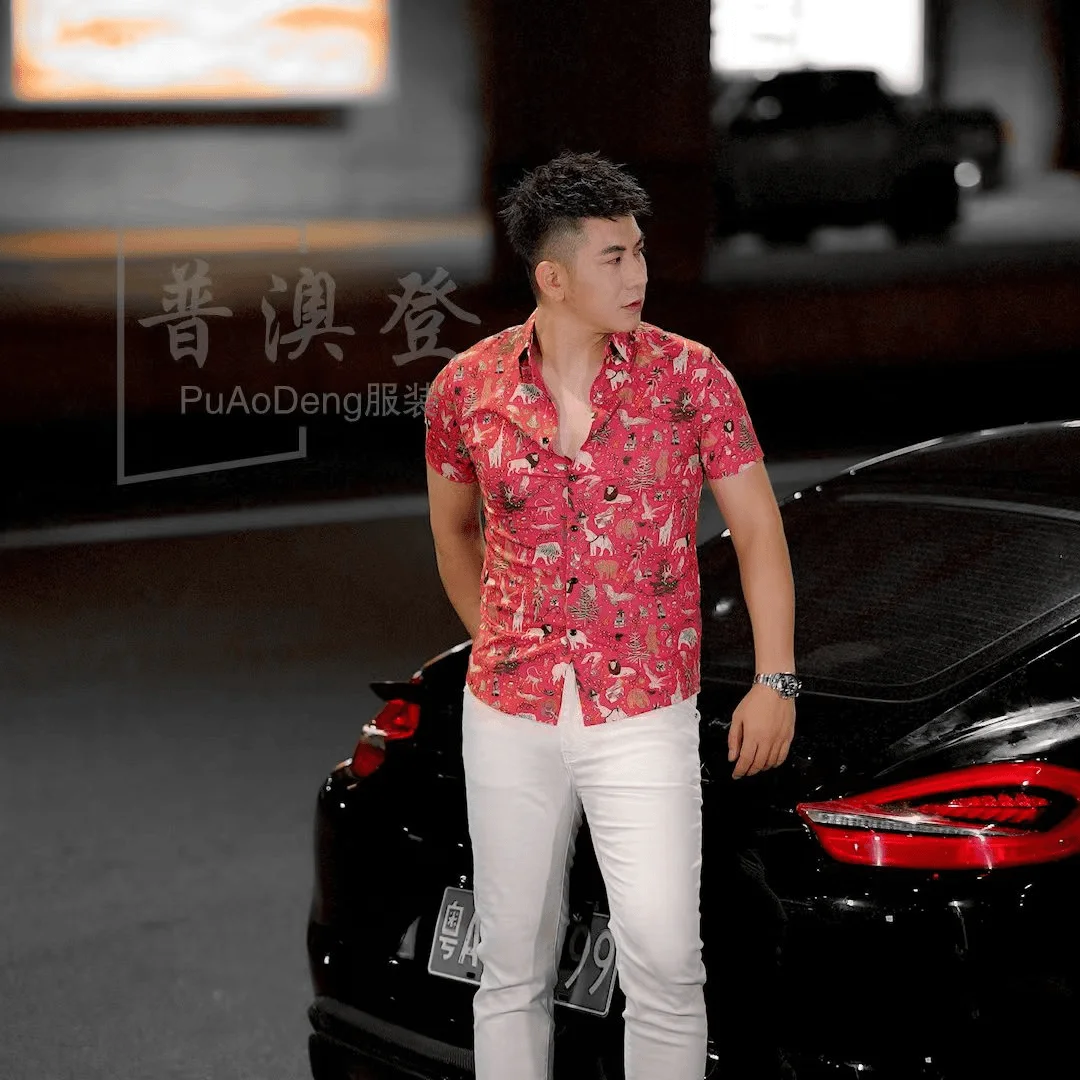Men's New Fashionable Slim Summer Versatile Color Square Lapel Short-sleeved Shirt Square Collar Wears National Trend