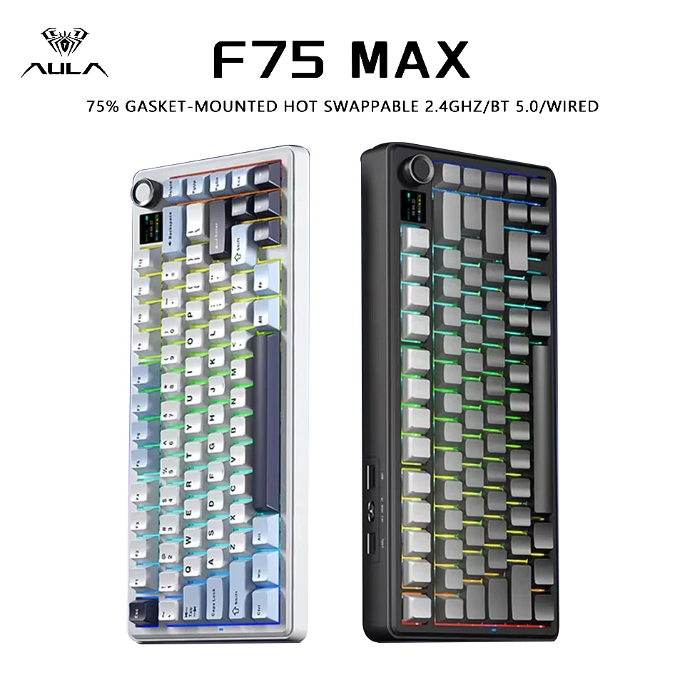 AULA F75 MAX Wireless Mechanical Keyboard with TFT Screen Knob 75% ANSI Layout Wired/Bluetooth/2.4G E-sports Gaming Keyboard