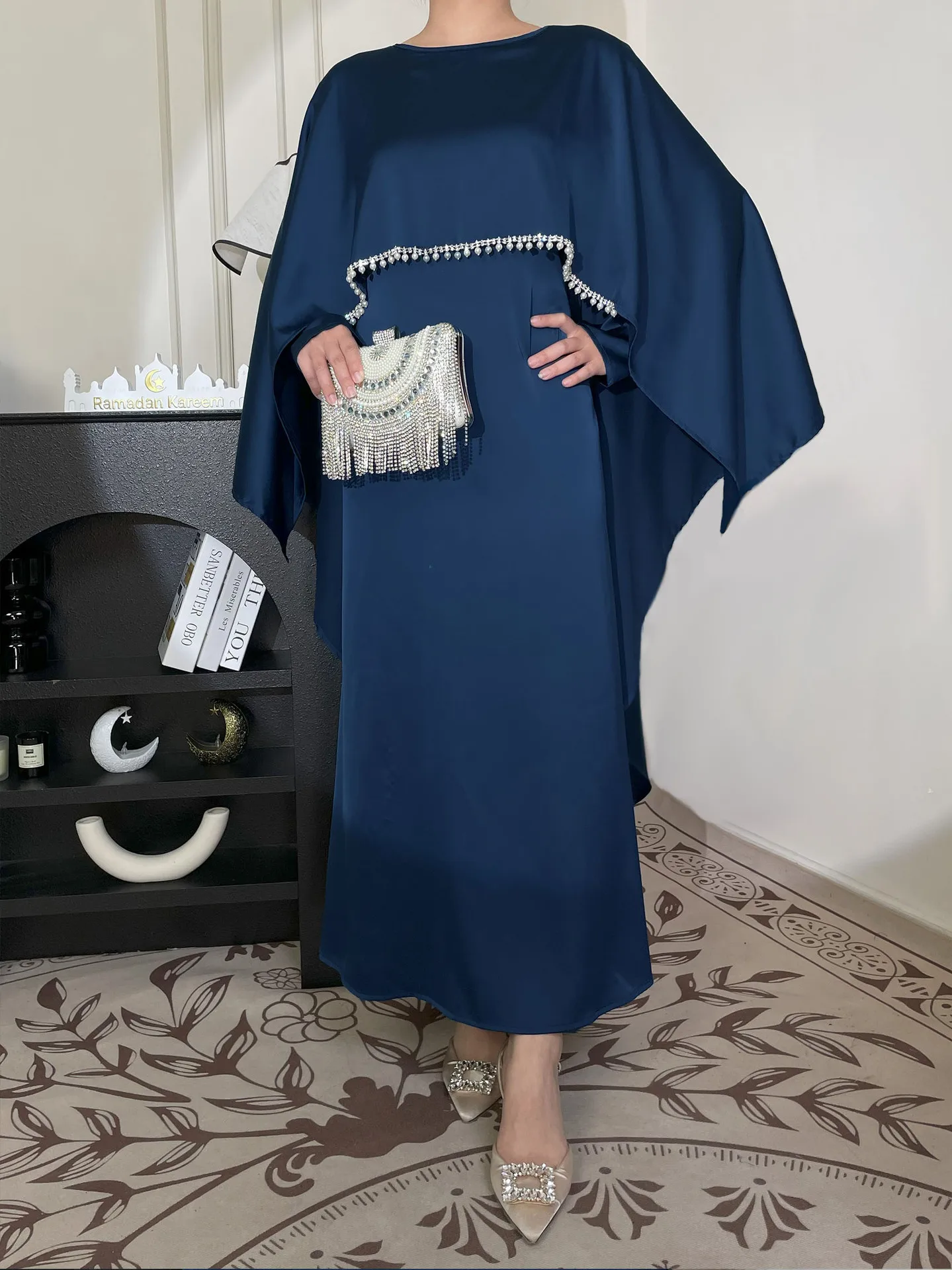Eid perles perle Abayas pour femmes élégant brillant Robe musulmane dubaï caftan Cape Robe de soirée maroc Caftan turquie Robe 2025