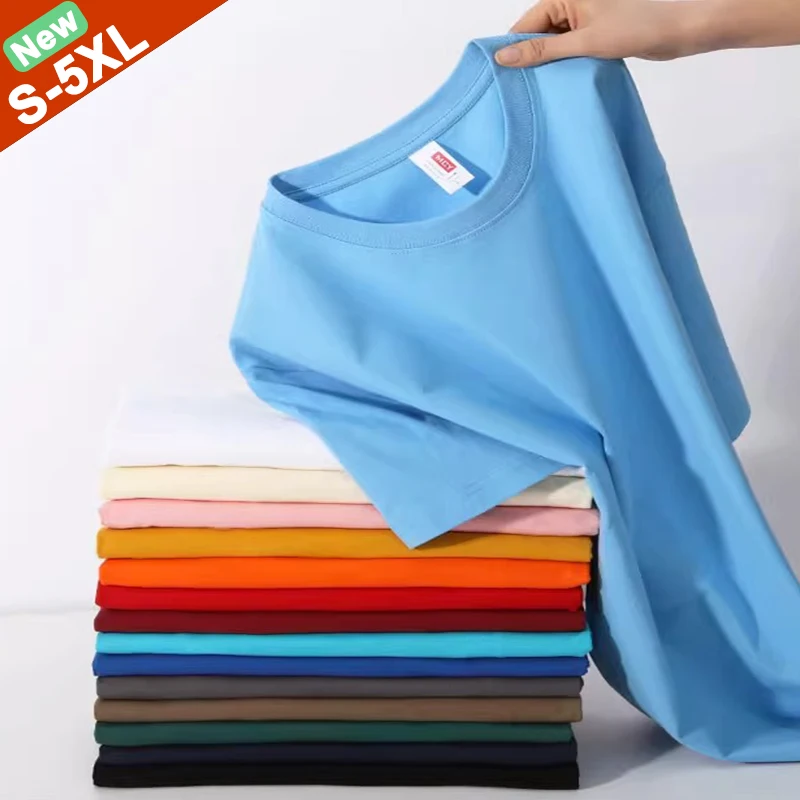 Thicken Heavy Weight T-Shirts Men Women 100% Cotton Male Tops Tee Summer Basic 200gsm Tshirts Fitted Size 4XL 5XL Man Clothing