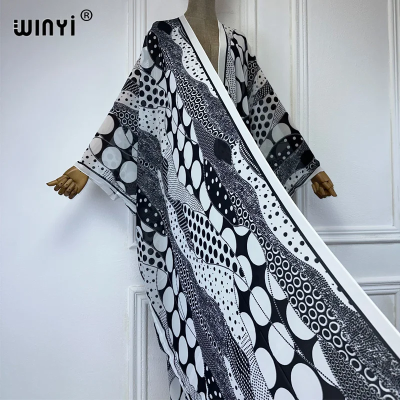 WINYI-Kimono estampado para mujer, cárdigan bohemio de verano, blusa abaya de Dubái, vestidos africanos elegantes para playa