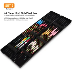 24PCS Composite Nano Floats+Float Box Combo Lake River Buoy Vertical Fishing Bobber Daytime Luminous Floats Mix Combo Tools