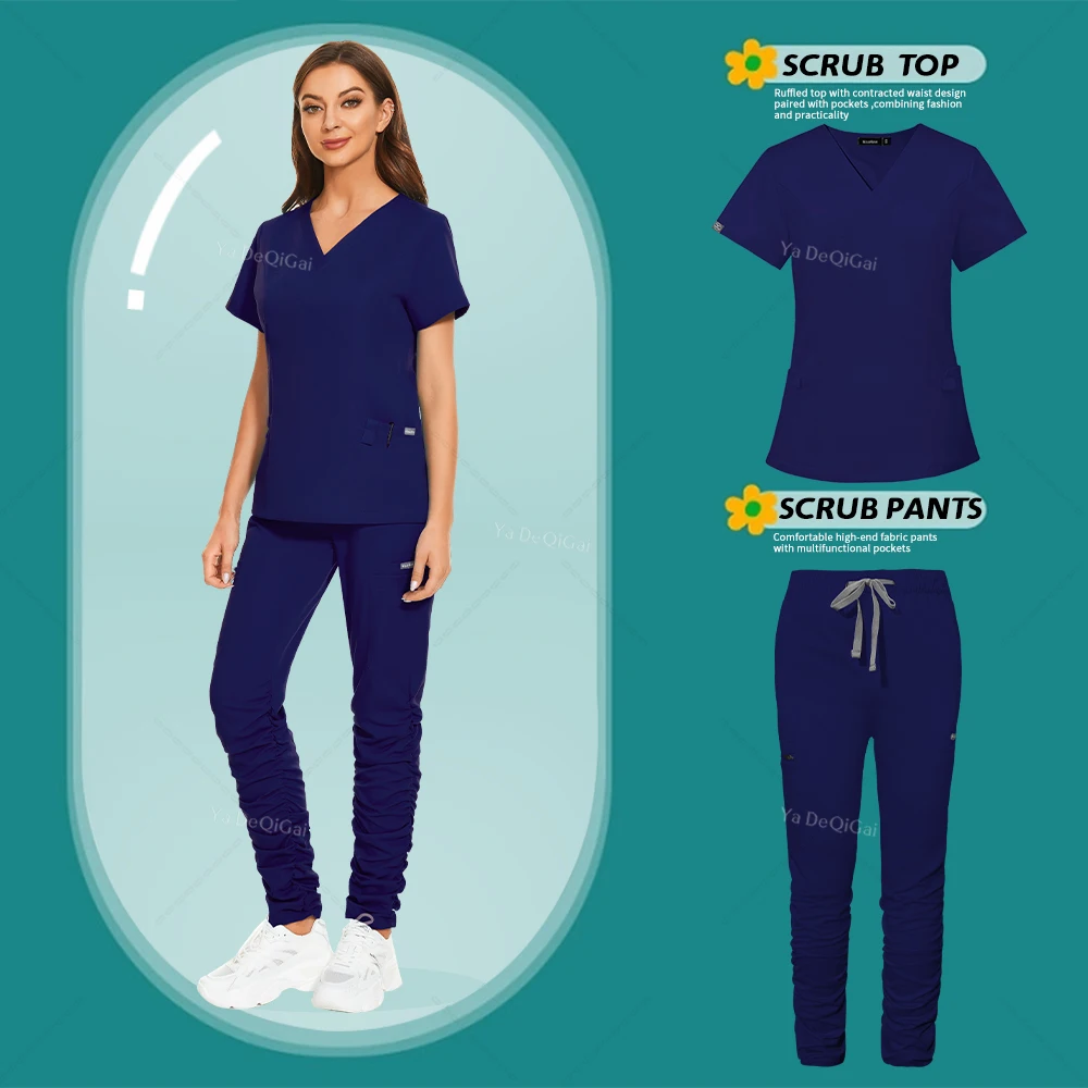 

Nursing Uniforms Two Piece Workwear Scrub Set Pocket Top Pants Beauty Salon Work Clothes Clinical Overalls Medical Suit