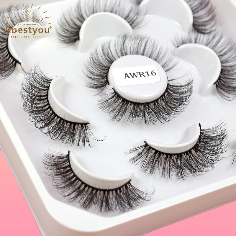 

Abestyou 5 Pairs Cílios 5d Faux Cils Fluffy Wispy Mink Russian Version D Curl Natural Long 12mm Strip Lashes Cilios Volume Russo