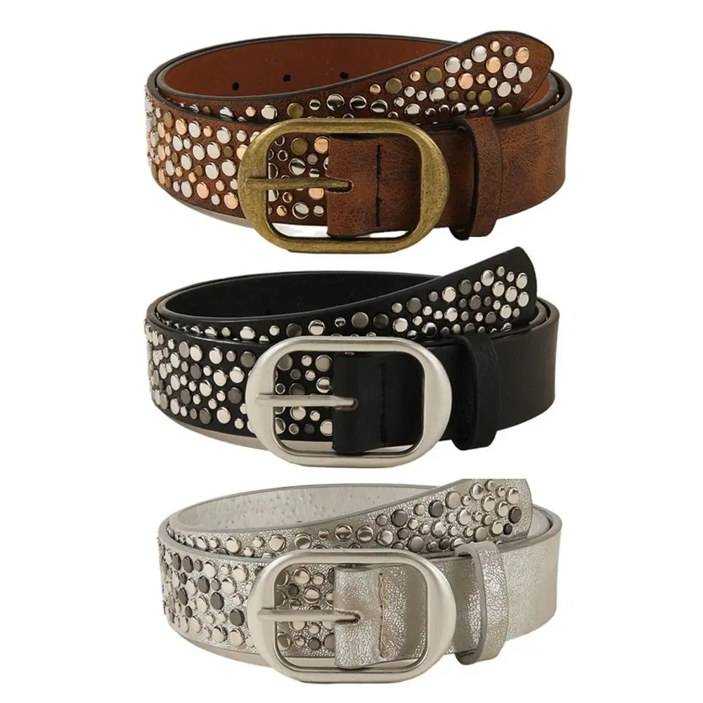 Alloy Buckle Women's Belt Rivet Decoration Punk Style Casual Waist Belt Pu Leather Irregular Design Belt Pants Decoration