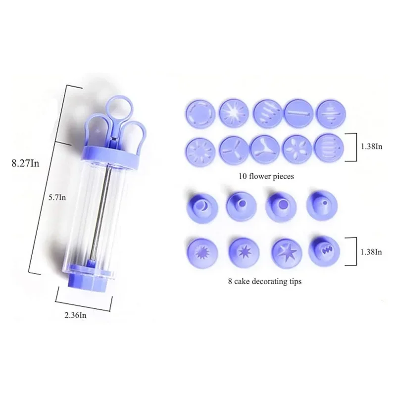 Cookie Gun Discs Set with 10 Flower Pieces and 8 Cake Decorating Tips and Tubes Cookie Press Classic Biscuit Maker Decorating