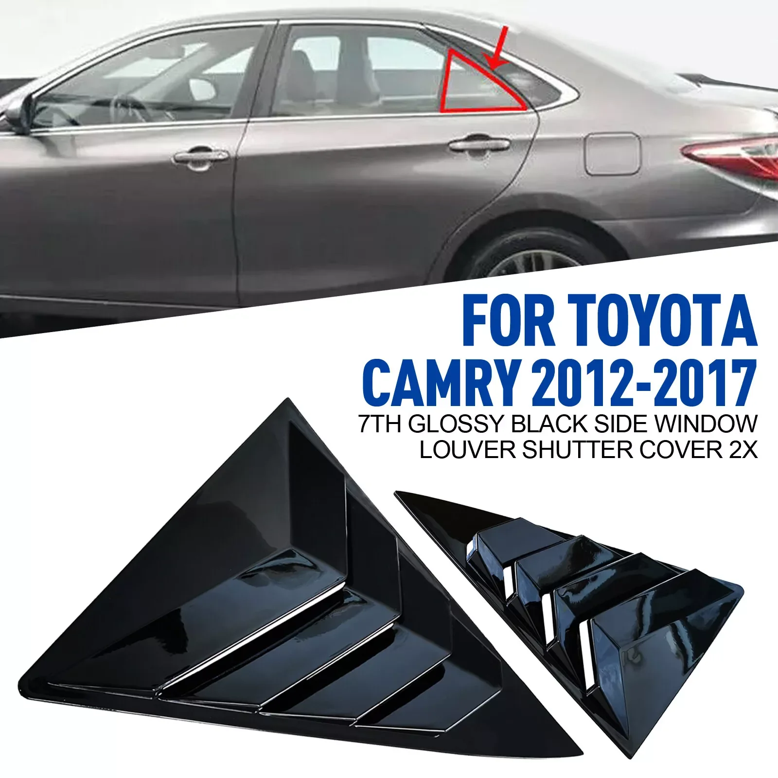 

For Toyota Camry 2012-2017 7th Glossy Black Side Window Louver Shutter Cover 2X