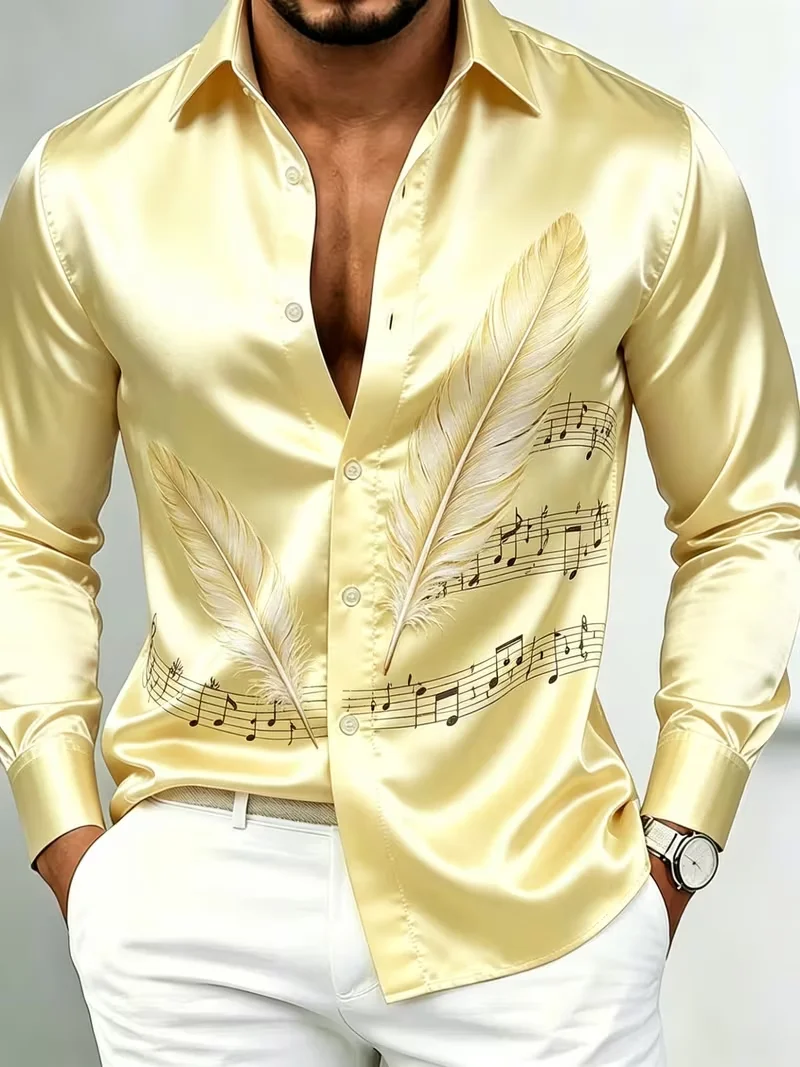 New Retro Sea Flower Palace Shirt White Satin Gilded Crimson Rose Sailor Wave Art Men's Long Sleeve Shirt