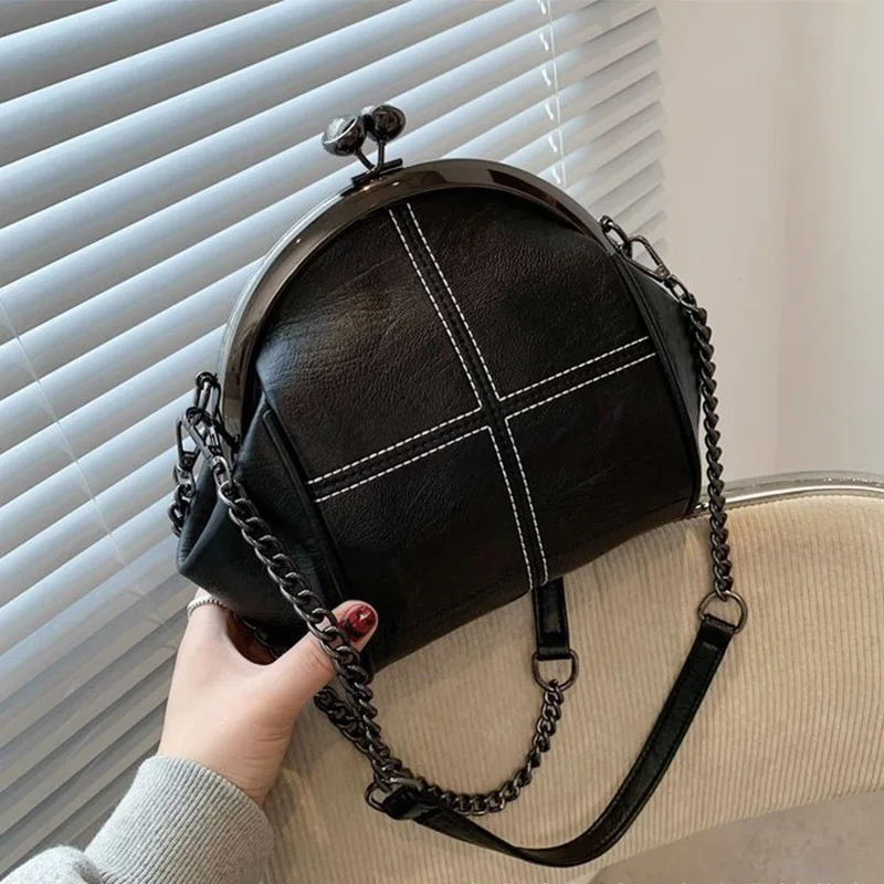 

Fashionable female retro PU leather shoulder off road shell bag luxury designer portable large capacity fixed zipper handbag
