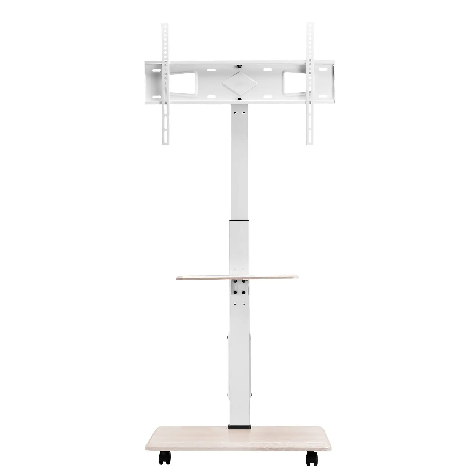 Rolling TV Stand, Mobile Cart for 32-70 Inch Screens, 25° Left-Right Rotation and Height Adjustable Mount with Tray, Holds up to