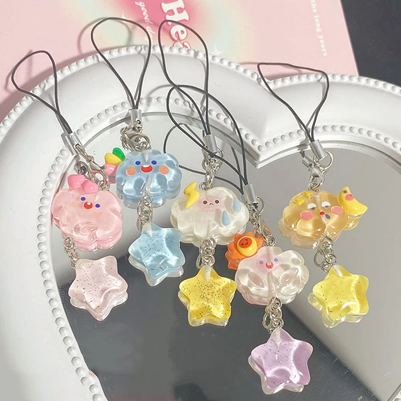 Lovely Cartoon Cloud Star Phone Chain Kawaii Candy Color Phone Lanyard Keychain For Girls Cute Cellphone Strap