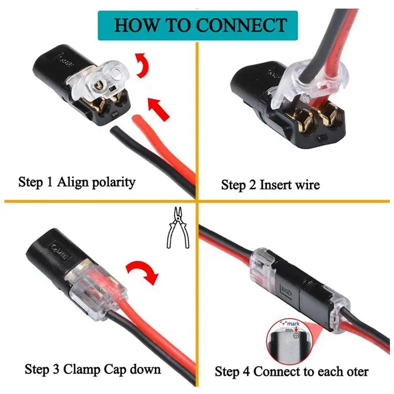 ABWZ-40Pcs Double-Wire Plug-In Connector, Pluggable 2 Pin 2 Way LED Wire Connectors, With Locking Buckle Fast Wire Connectors
