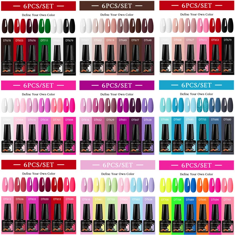 Set de 6 Esmaltes de Uñas en Gel, Sin HEMA ni TPO, Semipermanentes, Removibles con Acetona, Barniz de Gel UV, Decoración de Uñas, Uñas de Verano, Suministros para Uñas DIY