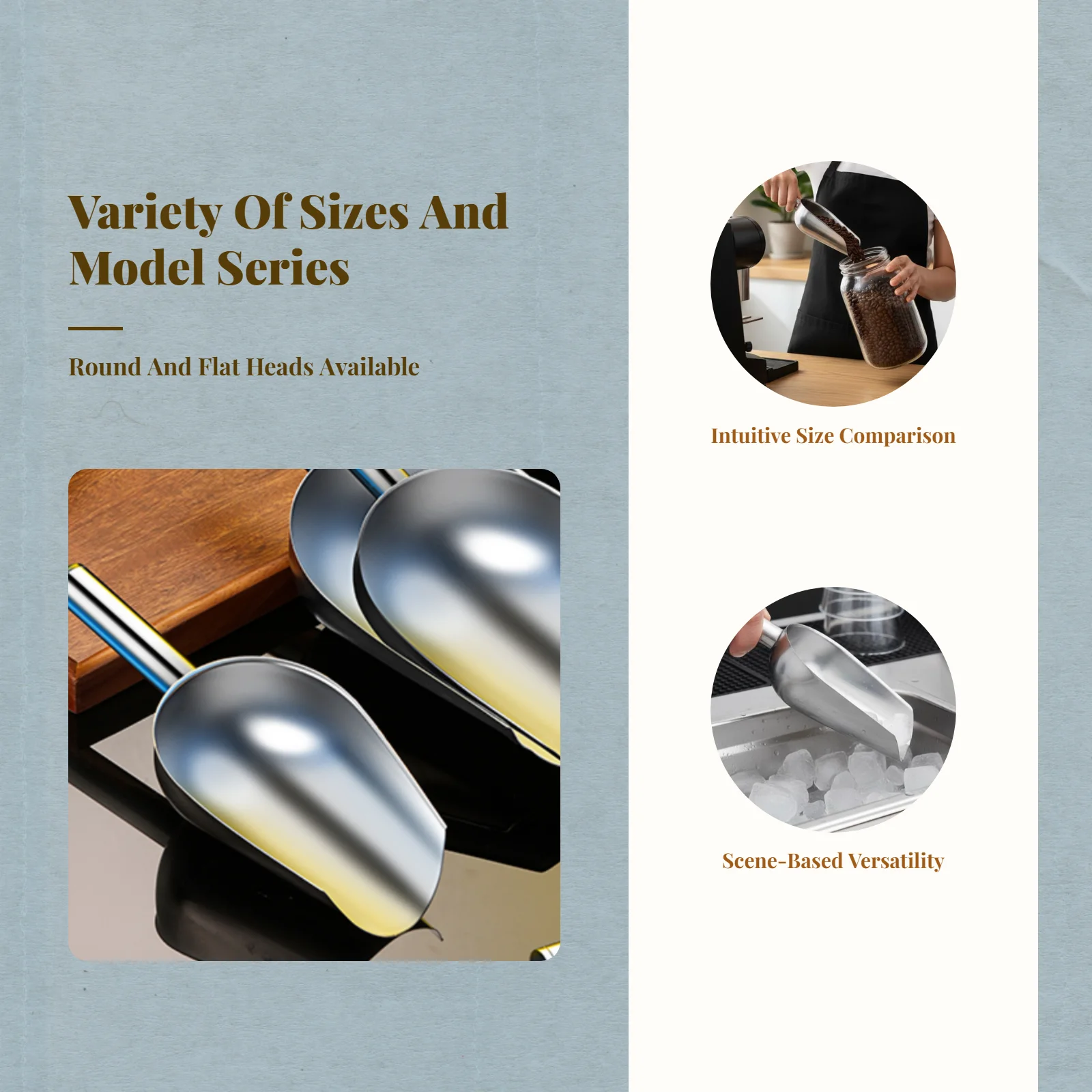 

Половник для льда из нержавеющей стали Универсальный инструмент для кухни и бара повышенной прочности